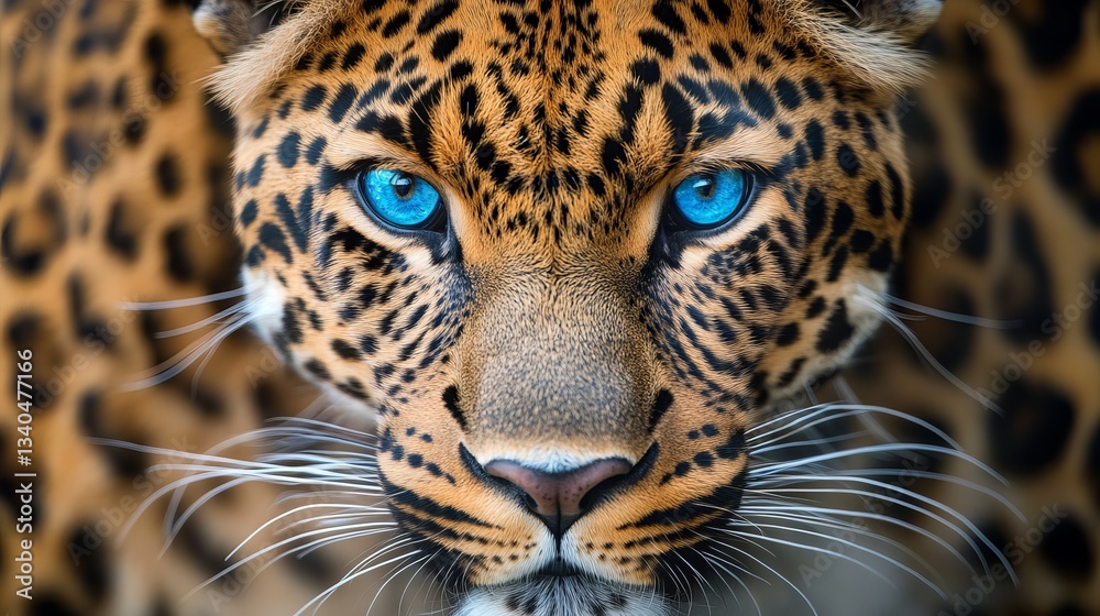 Fototapeta premium Close-Up Profile of a Majestic Leopard Showcasing Its Striking Spots and Intense Gaze in the Wild