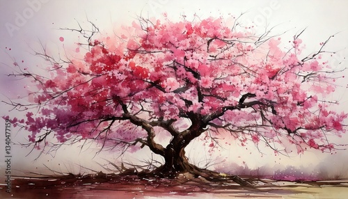 Watercolor illustration of cherry tree　桜の木の水彩画のイラスト