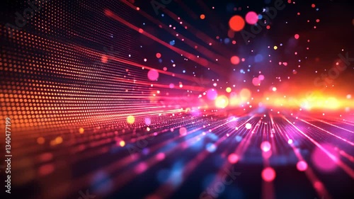 Abstract Digital Technology Background with Flowing Light and Particle Effects