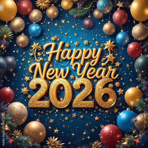 Happy New Year 2026 celebration design with blue festival background
