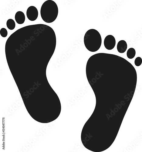 Black Baby Footprint Silhouette Vector – Minimalist Infant Feet Illustration