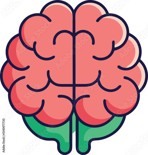 Stylized Pink Brain with Green Base Vector Illustration, A vibrant vector illustration of a stylized pink brain with a smooth design and green base, symbolizing creativity and intellectual thought.
