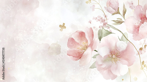 Elegant watercolor Painting of Delicate Pink and white flower design, Spring floral in luxury wallpaper design with white textured, watercolor flower background for greeting cards weddings.