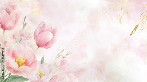 Elegant watercolor Painting of Delicate Pink and white flower design, Spring floral in luxury wallpaper design with white textured, watercolor flower background for greeting cards weddings.