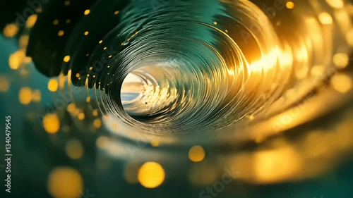 Teal And Gold Ocean Wave At Sunset