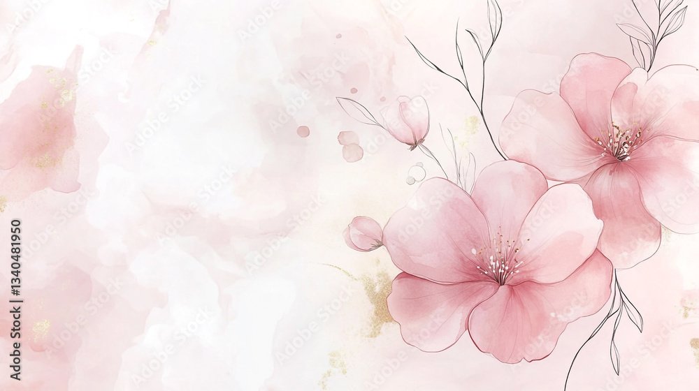 Vibrant Pink Rose And Cherry Blossoms on Soft Background Image, A Delicate Floral Image Perfect for Wedding Invitations, Greeting Cards, Soft pink peonies bloom against a gentle watercolor background. Vibrant Pink Rose And Cherry Blossoms on Soft Background Image, A Delicate Floral Image Perfect for Wedding Invitations, Greeting Cards, Soft pink peonies bloom against a gentle watercolor background.