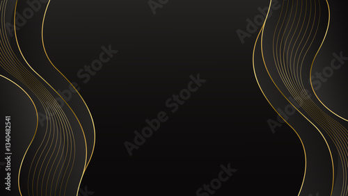 Abstract black luxury background with gold lines. Elegant wave modern wallpaper. Template banner background for sales, ads, events, awards, web, pages, and others