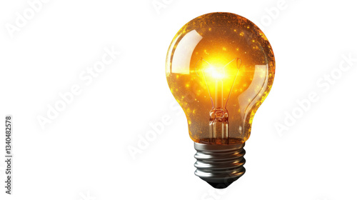 Obraz na płótnie Bright light bulb shining with golden sparkles on transparent background w salonie
