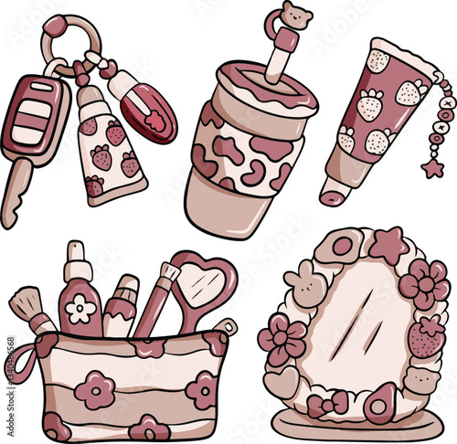 CUTE GIRL ACCESSORIES VECTOR ILLUSTRATION