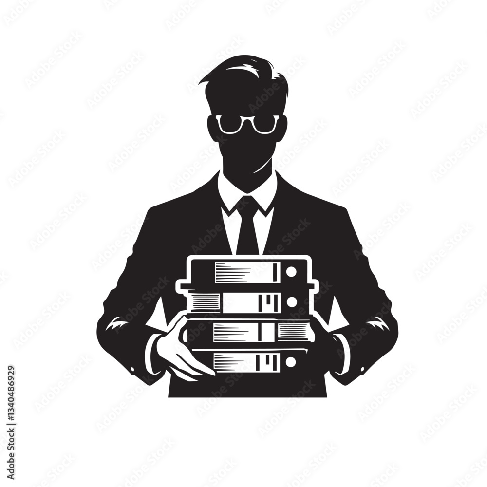 Businessman with document file vector silhouette. man with document vector design.