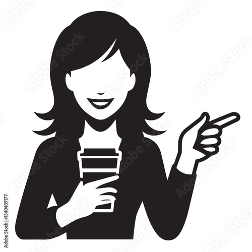 Happy female with coffee. Women silhouette with coffee.
