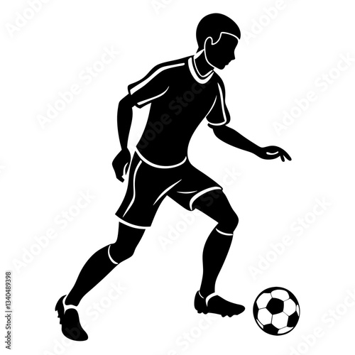 Silhouette of a soccer player skillfully dribbling a ball, symbolizing agility and control