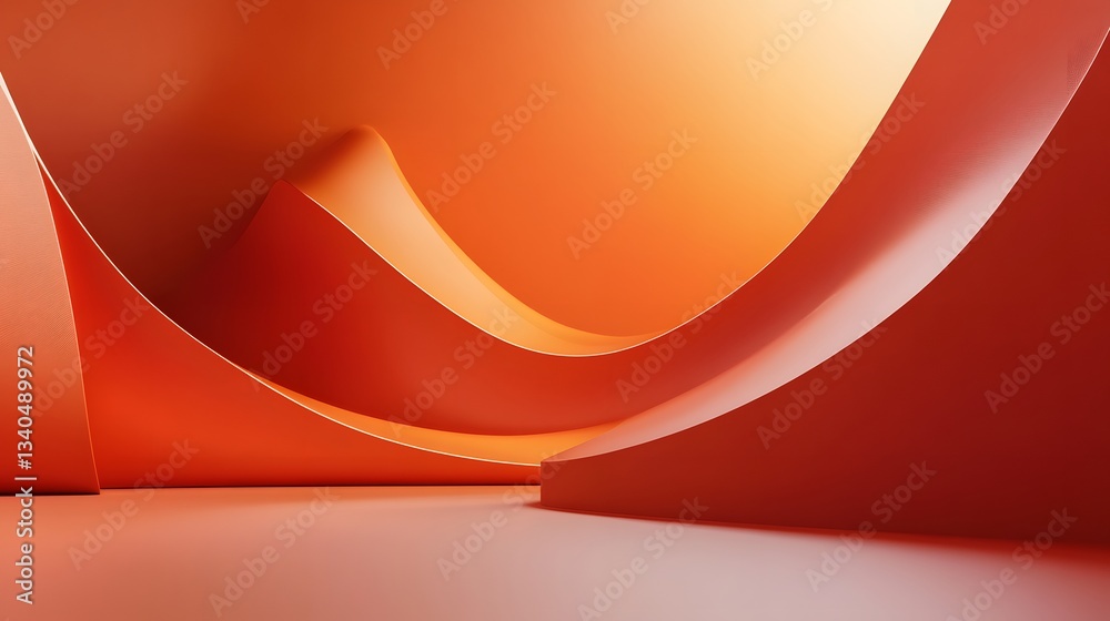 Abstract orange paper forms creating a minimalist background texture