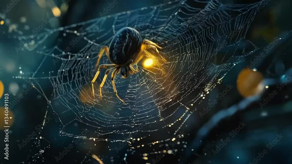 The spider spun a delicate web in the corner, glistening with morning dew and sunlight.