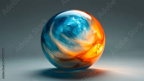 Abstract Resin Sphere Art Object Cool and Warm Colors Studio Shot