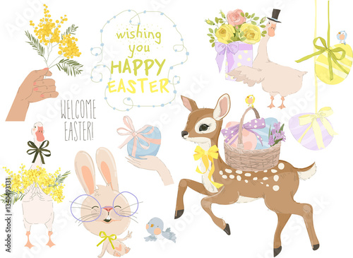 Obraz na płótnie Happy Easter Set with Cute Easter Elements. Vector Collection w salonie