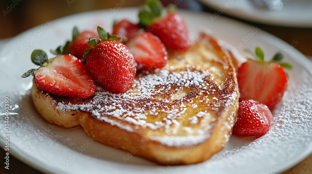 Brioche toast fried in butter and served with strawberries Brioche toast fried in butter and served with strawberries
