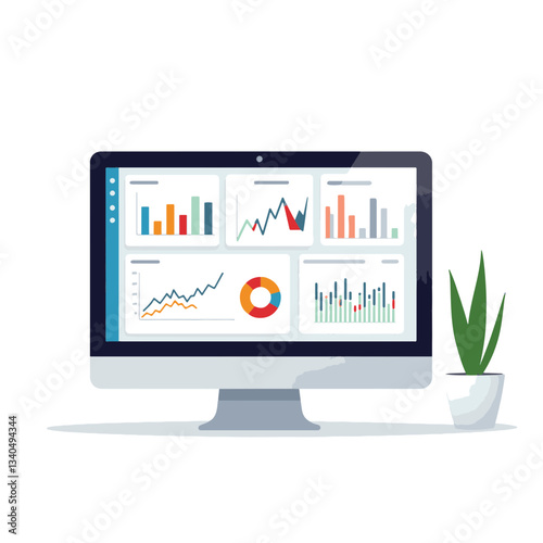 Modern computer monitor displaying colorful analytics dashboard, simplicity