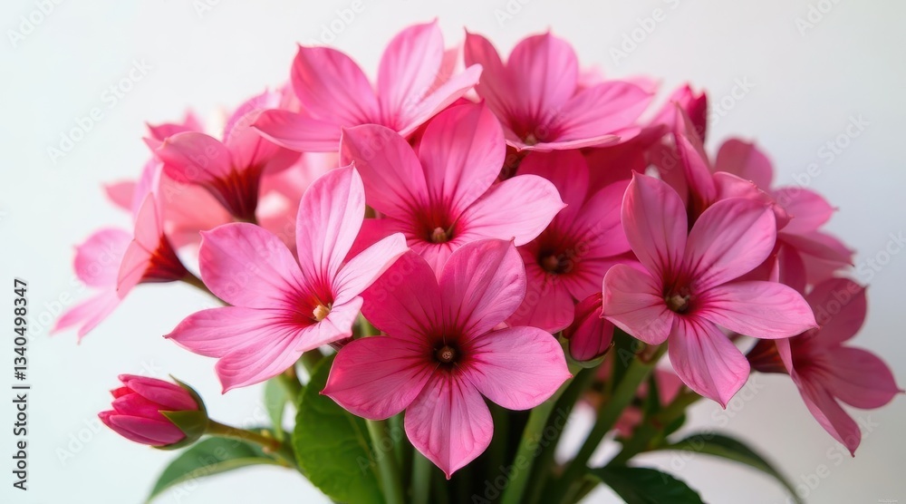 A delicate cluster of vibrant pink blossoms, showcasing their intricate details and soft petals against a clean, bright background A delicate cluster of vibrant pink blossoms, showcasing their intricate details and soft petals against a clean, bright background