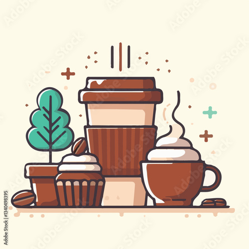 coffee, drink, cup, beverage, hot, morning, caffeine, espresso, cafe, background, black, breakfast, fresh, design, cappuccino, brown, mug, vector, white, mocha, isolated, aroma, set, latte, food, illu