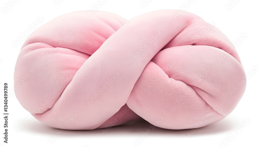Pink pillow in the shape of a knot isolated on white