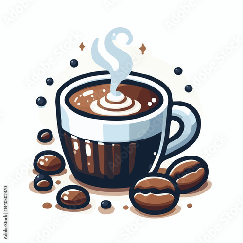 coffee, drink, cup, beverage, hot, morning, caffeine, espresso, cafe, background, black, breakfast, fresh, design, cappuccino, brown, mug, vector, white, mocha, isolated, aroma, set, latte, food, illu