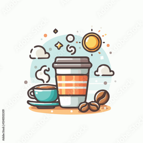 coffee, drink, cup, beverage, hot, morning, caffeine, espresso, cafe, background, black, breakfast, fresh, design, cappuccino, brown, mug, vector, white, mocha, isolated, aroma, set, latte, food, illu