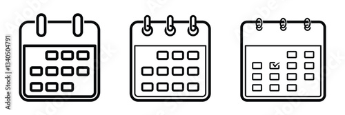 Collection of calendar icons featuring schedule, deadlines, and time management symbols.