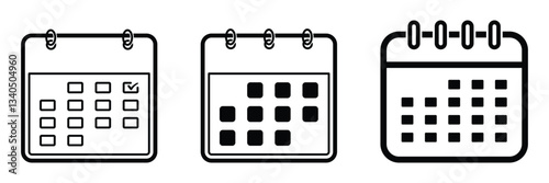 Collection of calendar icons featuring schedule, deadlines, and time management symbols.