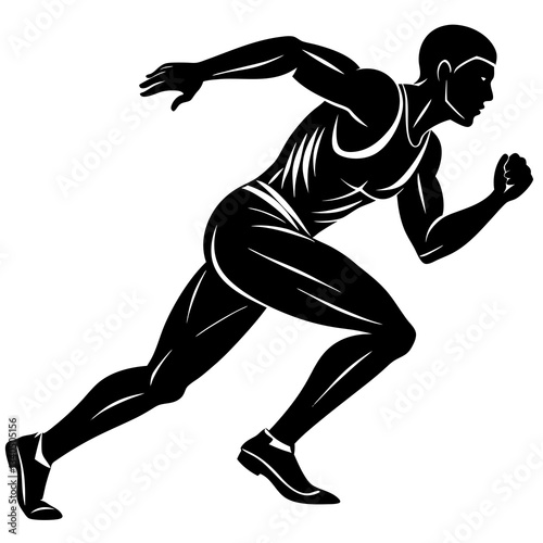 Silhouette of an athletic runner in mid-sprint, symbolizing speed, power, and determination