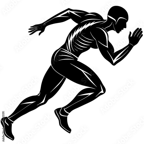 Silhouette of an athletic runner in mid-sprint, symbolizing speed, power, and determination