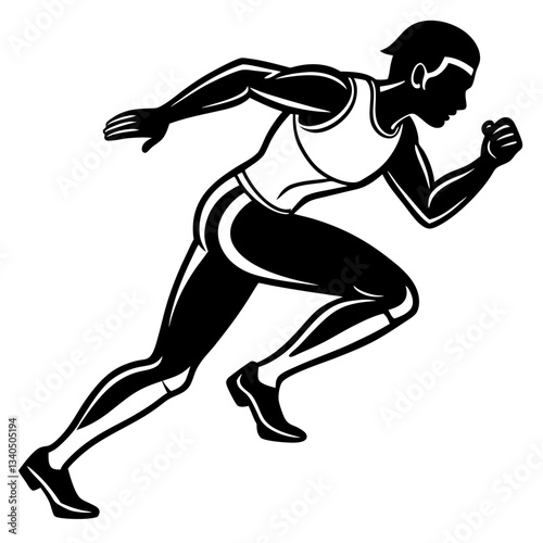 Silhouette of an athletic runner in mid-sprint, symbolizing speed, power, and determination