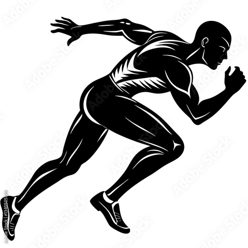 Silhouette of an athletic runner in mid-sprint, symbolizing speed, power, and determination