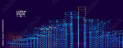 Invest in Future Smart Digital City Concept. Urban Architecture High Towers Concept of the Future City. Virtual Reality Abstract Digital Skyscraper Buildings. Modern Technology Vector Illustration.