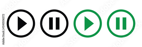 Play and pause button music icon set in black vector illustration