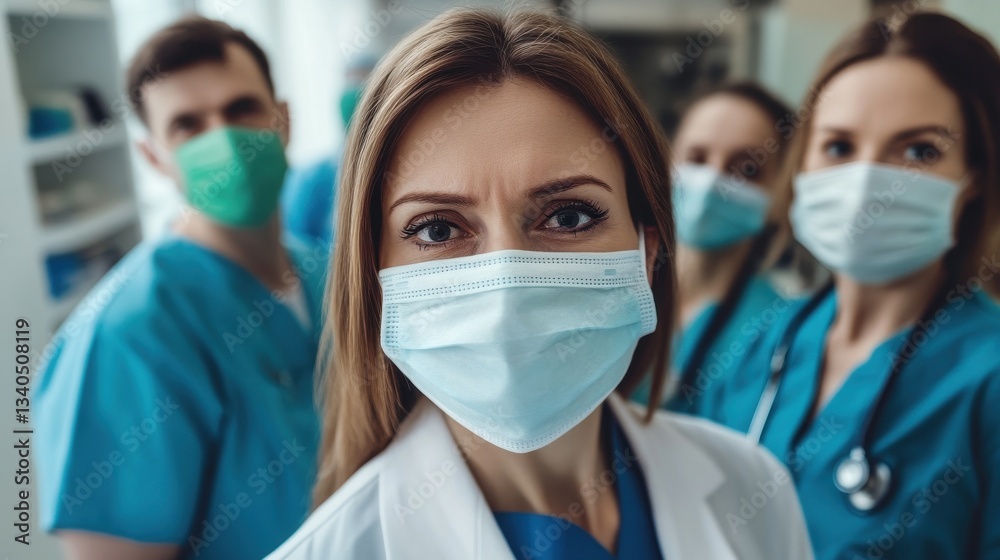 Group of doctors with face masks looking at camera, corona virus concept. Group of doctors with face masks looking at camera, corona virus concept.