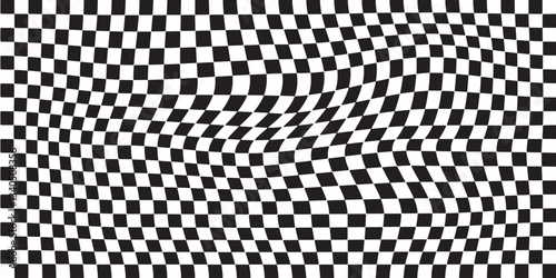 Black and white checkered pattern background. Classic racing flag design for start or finish lines. Flat vector illustration, EPS 10.
