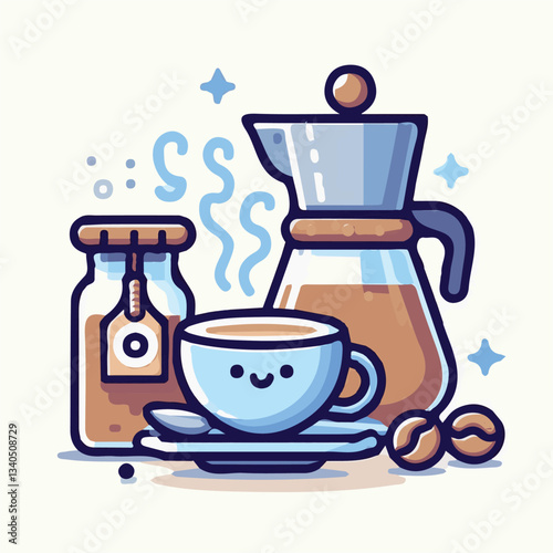 coffee, drink, cup, beverage, hot, morning, caffeine, espresso, cafe, background, black, breakfast, fresh, design, cappuccino, brown, mug, vector, white, mocha, isolated, aroma, set, latte, food, illu