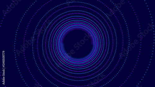 Flying Through Abstract Vortex Spiral Tunnel with Circular Particles Trails. Science Research or Tech Innovation Online Webinar Presentation Event. Conference or Forum Vector Backdrop.