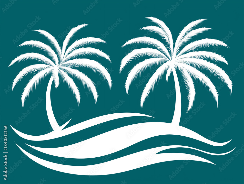 Fototapeta premium Travel agency emblem with a sunset and waves