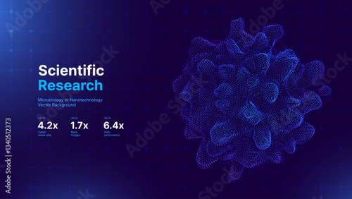 Biology Cell Scientific Medical Research Background. Science Blue Cells Backdrop with Depth of Field Blur Particles Effect. Futuristic Plant Microbiology. Blue Virus Cells Vector Illustration.