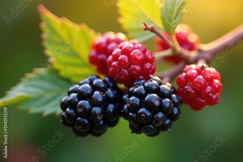 Wallpaper Mural A cluster of ripe black and red berries on a branch, bathed in warm sunlight, showcases the vibrant colors and natural beauty of this summer fruit harvest. Torontodigital.ca