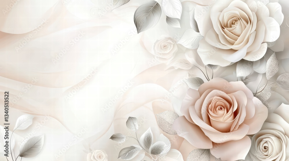 Ethereal Rose Garden: Delicate roses bloom in a soft, dreamy environment. A floral art piece which offers an elegant backdrop or decorative element.
