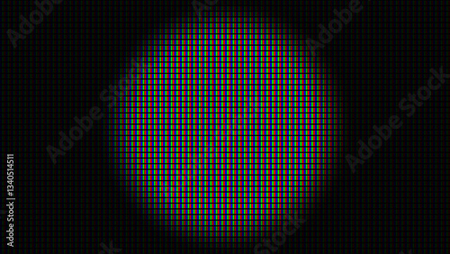 Vintage LED Screen RGB Pixel Circle Sign. Macro of LCD Computer Screen Displaying Pure RGB Red Green Blue Pixels. Vector Illustration.