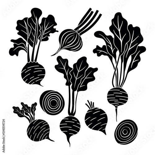 Beet silhouettes stencil templates hand drawn vector images