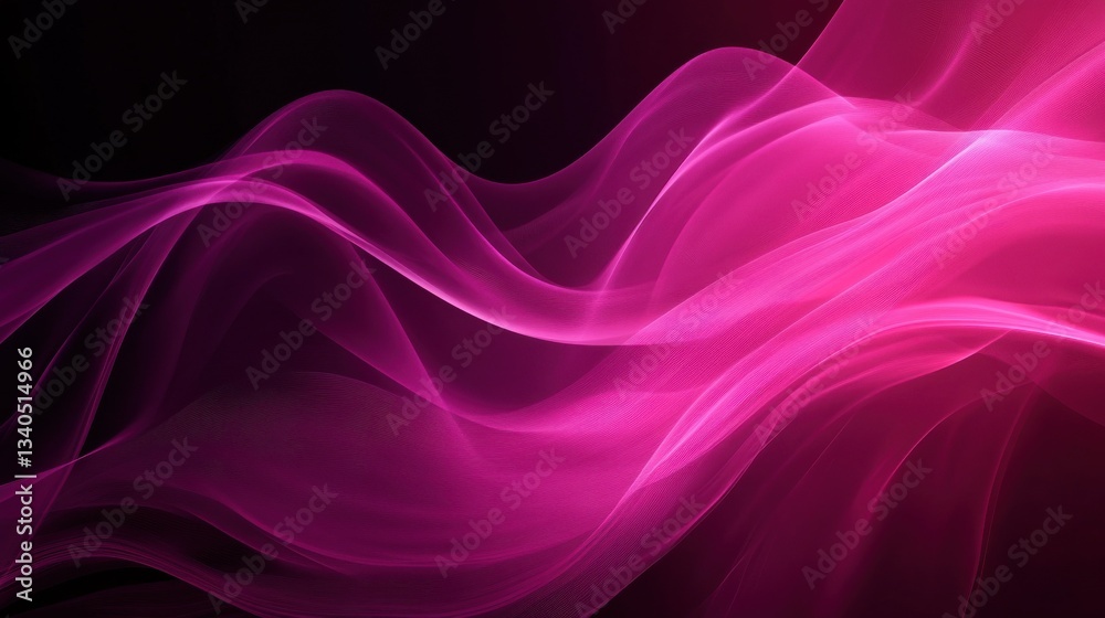 Glowy magenta pink color flow wave on black noise texture background layered over dark grain gradient illustration Glowy magenta pink color flow wave on black noise texture background layered over dark grain gradient illustration