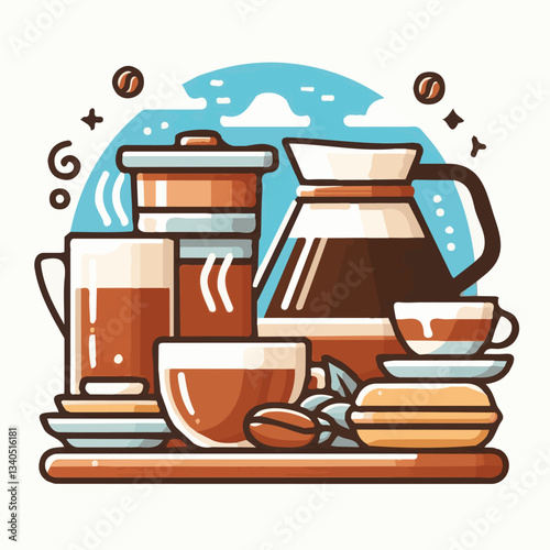 coffee, drink, cup, beverage, hot, morning, caffeine, espresso, cafe, background, black, breakfast, fresh, design, cappuccino, brown, mug, vector, white, mocha, isolated, aroma, set, latte, food, illu