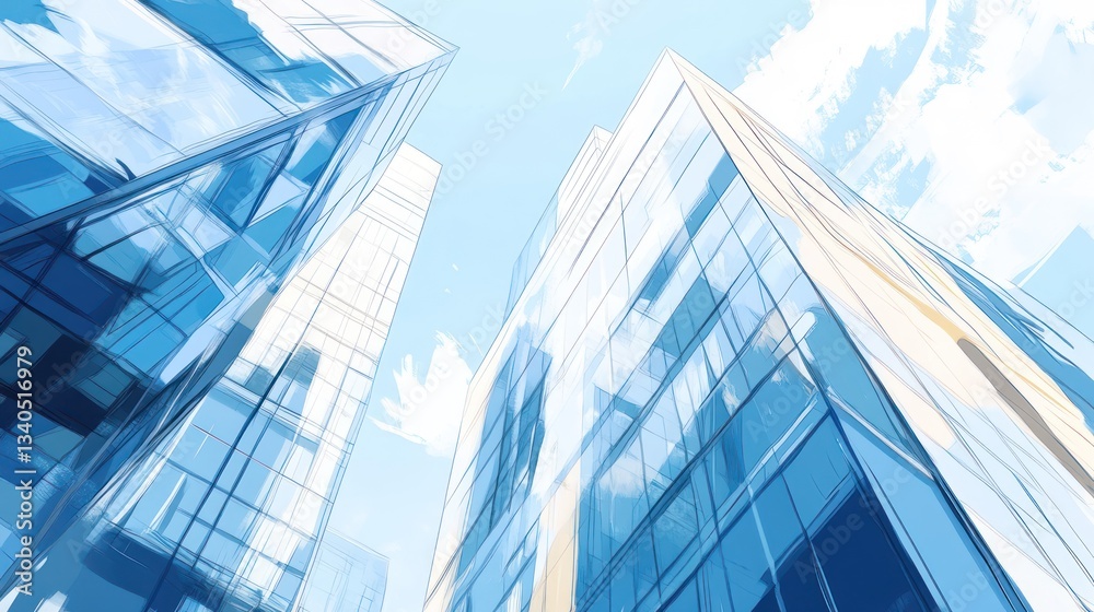 Low angle view of modern glass skyscrapers, urban city. Use stock photo, business, architecture Low angle view of modern glass skyscrapers, urban city. Use stock photo, business, architecture