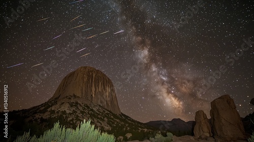Night sky over  Monument Valley, Milky Way, shooting stars