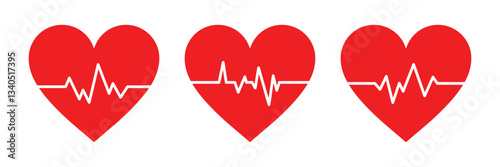 Heartbeat and cardiogram icon set. Flat heart pulse symbols for medical apps and healthcare websites. Vector illustration.